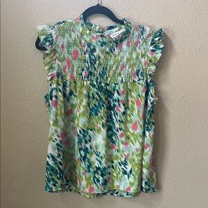 Floral Smocked Ruffle Sleeve Top